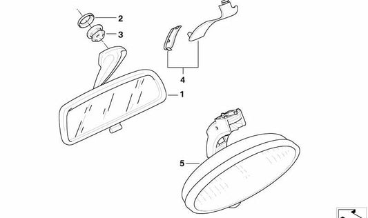 Retrovisor interior con sensor infrarrojo OEM 51162492640 para BMW E36 y Z3. Original BMW.