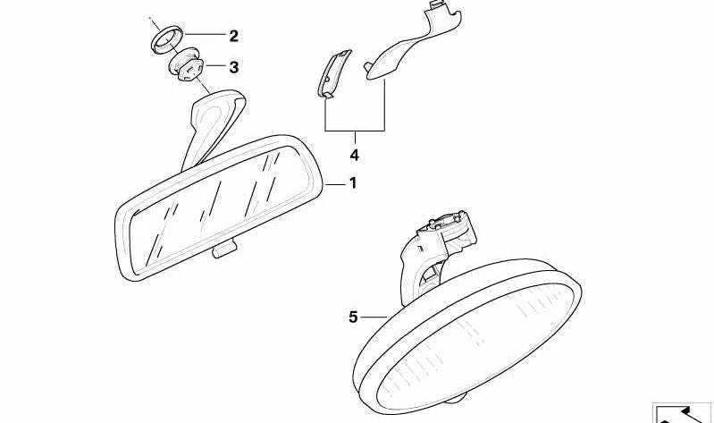 Miroir intérieur manuel pour BMW F07, F10, F11, F06, F12, F13, F01N, F02N (OEM 51162492666). BMW d'origine