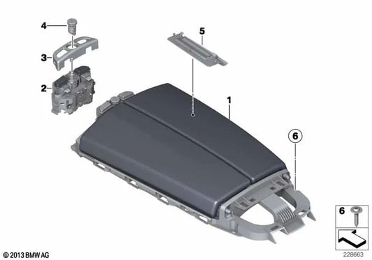 Apoio de braço central frontal em couro OEM 51169241722 para BMW Série 6 F06, F06 LCI. BMW genuíno.