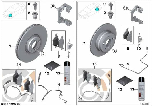 Pillole freno impostate con abbigliamento per freno per BMW F07, F07N (OEM 34212449286). BMW originale.