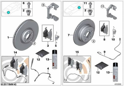 Non-asbestos brake pad repair kit for BMW 5 Series F07, F07N, 7 Series F01, F01N, F02, F02N, F04 (OEM 34216793025). Original BMW.