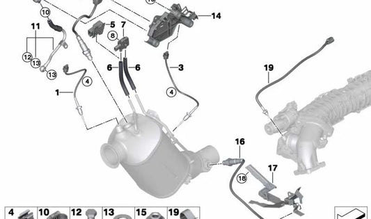 Exhaust Pressure Pipe for BMW F20, F21, F22, F30, F31, F34, F32, F33, F10, F11, E84, F15 (OEM 13628510899). Original BMW