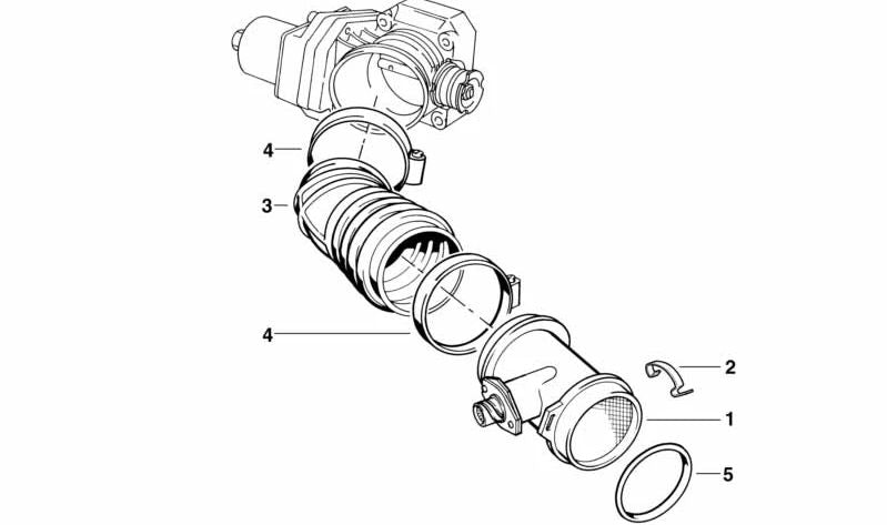 Sleeve d'admission à l'air OEM 13711702836 pour BMW E38. Connectez le débitmètre avec le système d'admission. BMW d'origine.