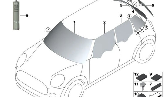Haft für Windschutzscheiben, kalt, für BMW 6 F06 -Serie, F06N, Serie 7 E65, F01, F02, Mini F55, F56, F57 (OEM 83192289286). Original BMW