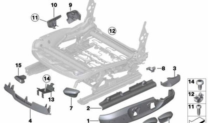 Embellecedor lateral izquierdo del asiento OEM 52107157395 para BMW E90, E91, E84, F25, F26. Color beige. Recambio original BMW.
