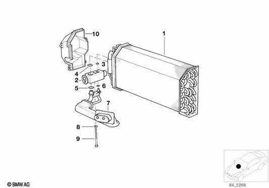 Air conditioning evaporator for BMW 5 Series E39 (OEM 64118363782). Original BMW