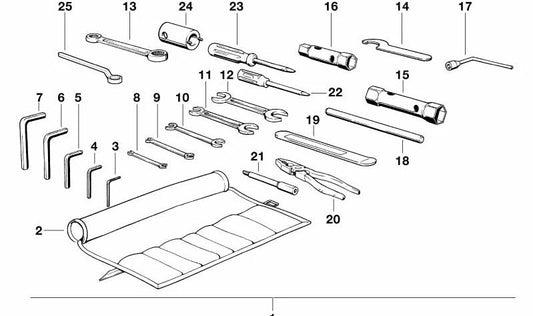 OEM tool game 71112316003 for BMW {E30, E31, E32, E34, E36, E38, E39, E46, E52, E53, E60, E61, E63, E64, E65, E66, E67, E70, E83, E85, E86, E87, E88, E90, E91, E92, E93, F01, F02, F10, F11, F12, F13, F20, F25, G30}. Original BMW.
