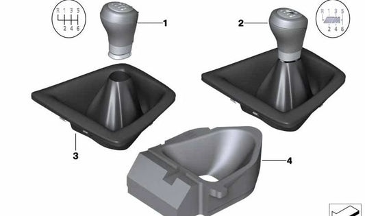 Pomo de cambio 6 marchas en piel con fuelle OEM 25118037309 para BMW E90 {316d, 316i, 318d}. Original BMW.