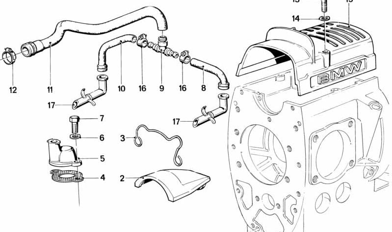 Tubo de ventilación cárter OEM 11151337257 para BMW E23, E24, E28, E30, E32, E34. Original BMW.