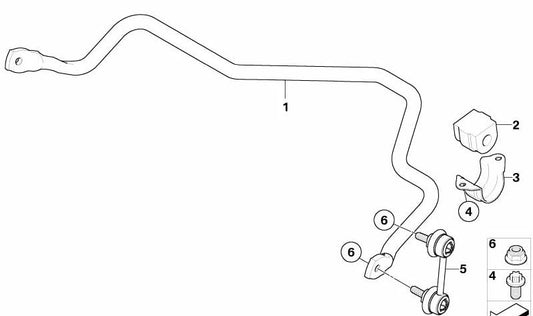 Barra estabilizadora trasera OEM 33503413000 para BMW X3 E83, E83N. Original BMW.