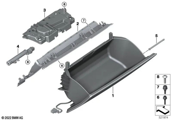 Tapa de guantera izquierda negra OEM 51165A313E0 para BMW Serie 7 G70, G73. Original BMW.