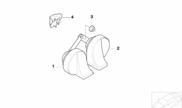 Claxon grave 420 Hz OEM 61338378775 para BMW E38. Repuesto original BMW.