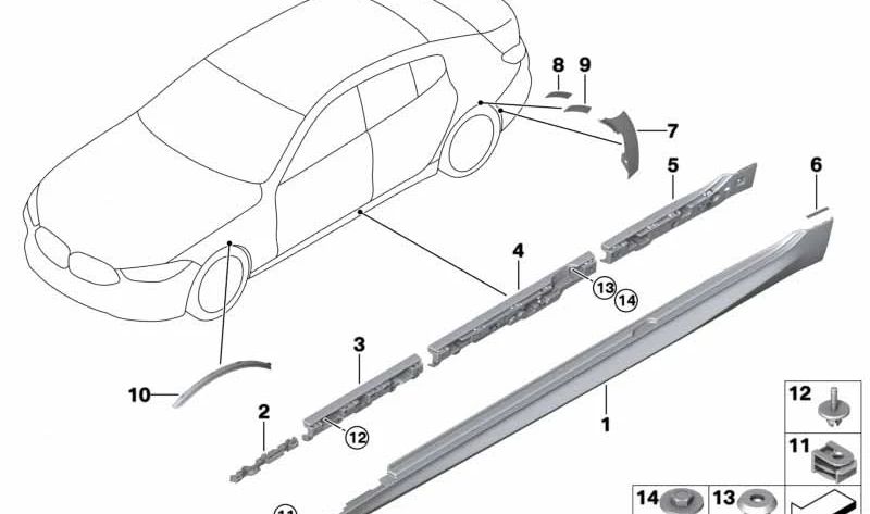 Guarnição do arco da roda dianteira esquerda para BMW G14, G15, G16 (OEM 51117473079). BMW original