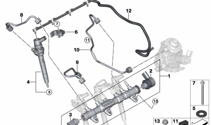 OEM fuel injector 13538514148 for BMW F20, F21, F22, F23, F45, F46, F30, F31, F34, F32, F33, F36, F10, F11, G30, G31, F48, F39, F25, G01, F26, G02 and for Mini F55, F56 F57, F54, F60. Original BMW and Mini.