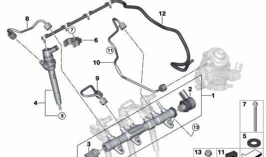 OEM fuel injector 13538514148 for BMW F20, F21, F22, F23, F45, F46, F30, F31, F34, F32, F33, F36, F10, F11, G30, G31, F48, F39, F25, G01, F26, G02 and for Mini F55, F56 F57, F54, F60. Original BMW and Mini.