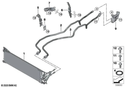 Pipe de radiateur d'huile de transmission pour BMW X5 G05, G18, X6 G06, X7 G07 (OEM 17229456096). BMW d'origine.