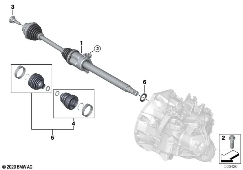 Abtriebswelle right for BMW F40, F45, F46, F48, F39, MINI F54, F60 (OEM 31608643374). Genuine BMW.