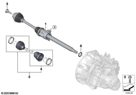 Abtriebswelle right for BMW F40, F45, F46, F48, F39, MINI F54, F60 (OEM 31608643374). Genuine BMW.
