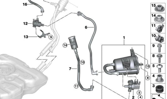 Valvola di chiusura del serbatoio BMW Serie 5 G30, G38 (OEM 16137485834). BMW originale.