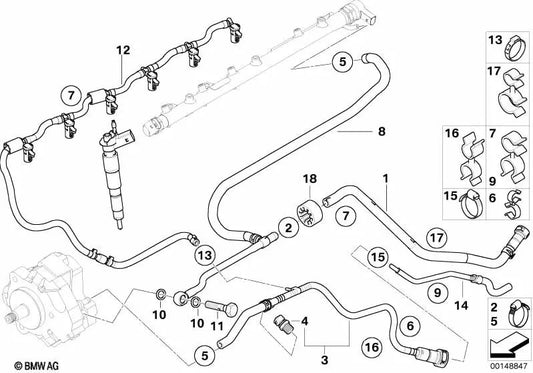 Tubo di ritorno del carburante per BMW E83, E83N (OEM 13533414980). BMW originale.