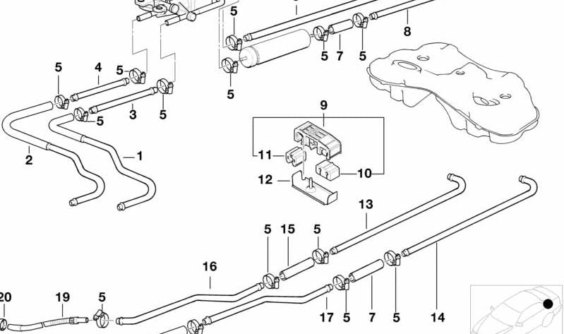 Tubería de alimentación de combustible delantera OEM 16121183486 para BMW E38. Original BMW.