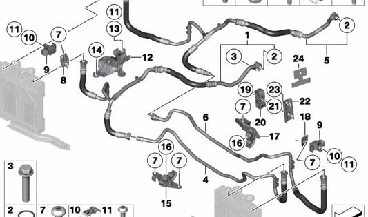 Tubería de aceite motor (ida) OEM 17227591898 para BMW F01 y F02 (760i, 760Li) con motor N74. Original BMW.