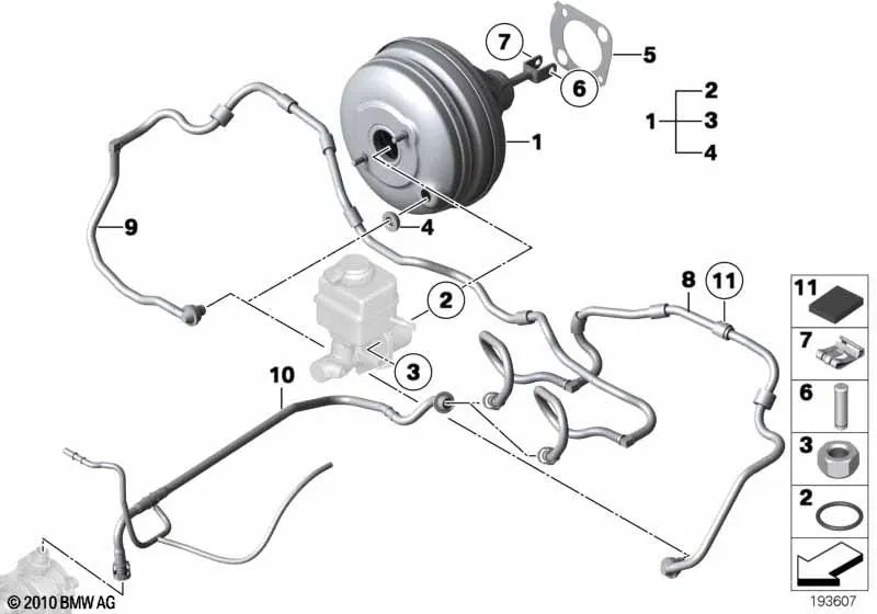 Conducto de vacío para BMW Serie 7 F01, F02 (OEM 11667601054). Original BMW
