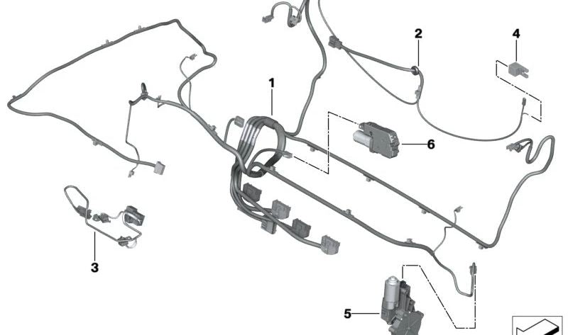 Cableado techo eléctrico OEM 54347458279 para BMW i8 (I15). Instalación del sistema de apertura/cierre del techo. Original BMW.