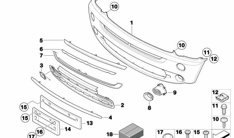 Revestimiento de parachoques delantero imprimado OEM 51117127924 para MINI R50, R52, R53. Original MINI.