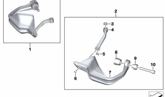 Protección de mano izquierda OEM 46638523431 para motos BMW R1200GS, R1250GS, R nineT, S1000XR, F800GS Adventure... y más. Original BMW Motorrad.