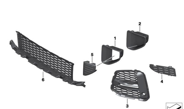 Tapa rejilla derecha OEM 51118075892 para BMW X1 F48 (modelos: 18i, xDrive25i, sDrive16d, sDrive18d). Compatible con versiones de 2019 a 2022. Recambio original BMW.