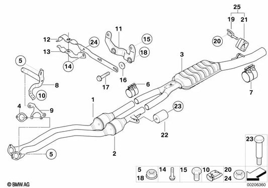 Supporto del tubo frontale per BMW E60, E60N, E61N (OEM 18207564236). BMW originale