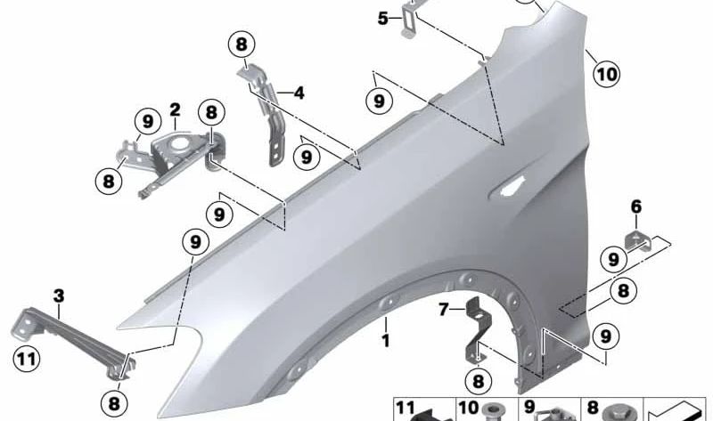 Soporte derecho para faro/lateral OEM 41357267328 para BMW F25 y F26 (X3 y X4). Pieza original BMW.