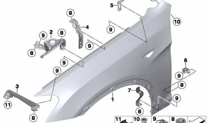 Soporte derecho para faro/lateral OEM 41357267328 para BMW F25 y F26 (X3 y X4). Pieza original BMW.