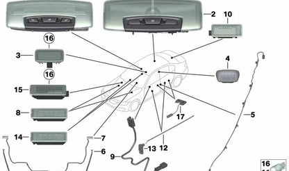 Guía de luz puerta trasera derecha superior OEM 63319273646 para BMW F33, F36. Original BMW.