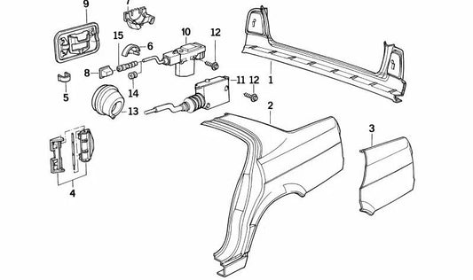 Panneau côté arrière droit 41008110946 pour la série BMW 5 E34. Partie d'origine du corps arrière pour le remplacement ou la réparation. Compatible exclusivement avec BMW E34. BMW d'origine.