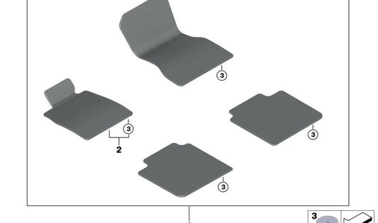 Alfombrillas originales negras OEM 51475A65ED3 para BMW Serie 7 G70. Juego completo de alfombrillas específicas para este modelo. Original BMW.