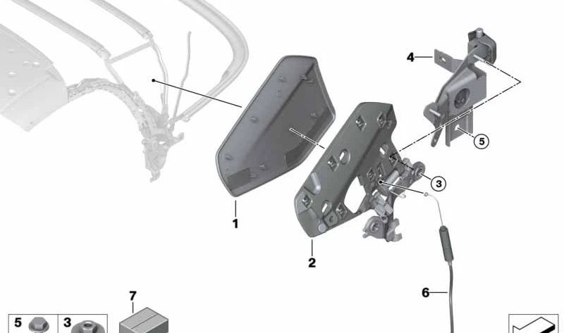 Soporte principal compuerta izquierda OEM 54347466201 para BMW Z4 G29 {M40i HF01, HF02, HF03, HF61, HF62, HF51, HF52, HF93, sDrive20i HF11, HF12}. Original BMW.