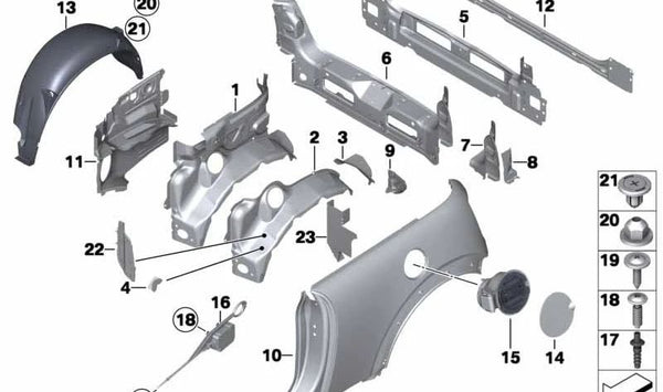 Tapa acceso al depósito servoacción OEM 51257112132 para MINI R52 Cabrio, R50 One, R53 Cooper S... y más. Original MINI.