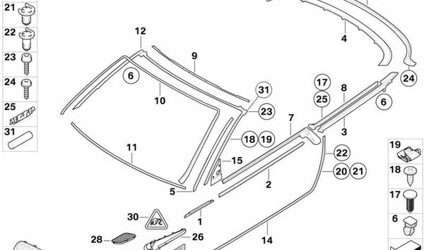 Sellado interior puerta delantera derecha OEM 51337187084 para BMW E93. Original BMW.