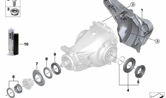 Tapa de diferencial trasero OEM 33118635664 para BMW F20 (114d, 116d) con tracción trasera y cambio manual o automático. Compatible en modelos entre 2011 y 2019. Original BMW.