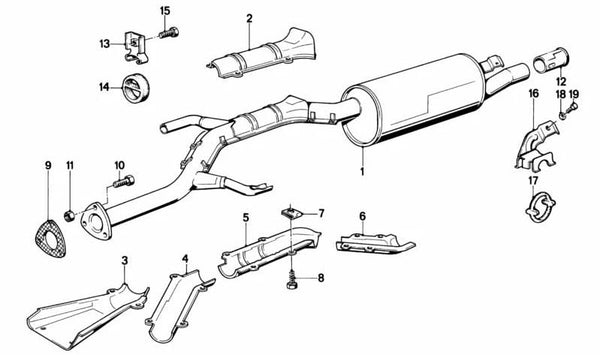 Sistema de escape OEM 18111176500 para BMW Serie 5 E28. Original BMW.