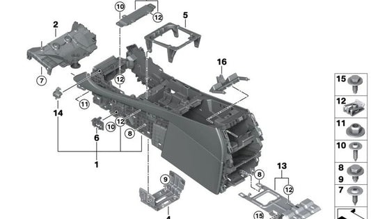 Soporte delantero revestimiento consola central OEM 51166825708 para BMW X5 (F95, F95N, G05, G05N), X6 (F96, F96N, G06, G06N) y X7 (G07, G07N, XM G09). Original BMW.