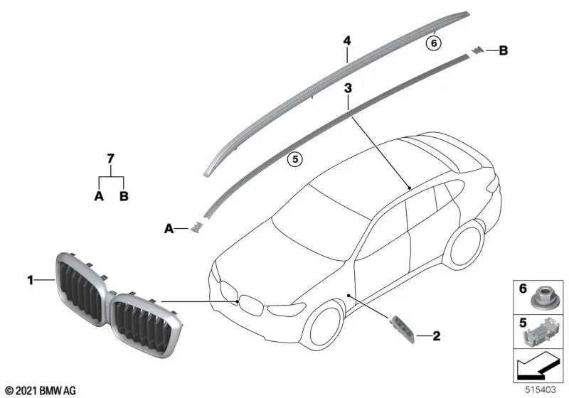Rejilla Decorativa Frontal para BMW X3 G01N, G08N, X4 G02N (OEM 51135A1AC56). Original BMW