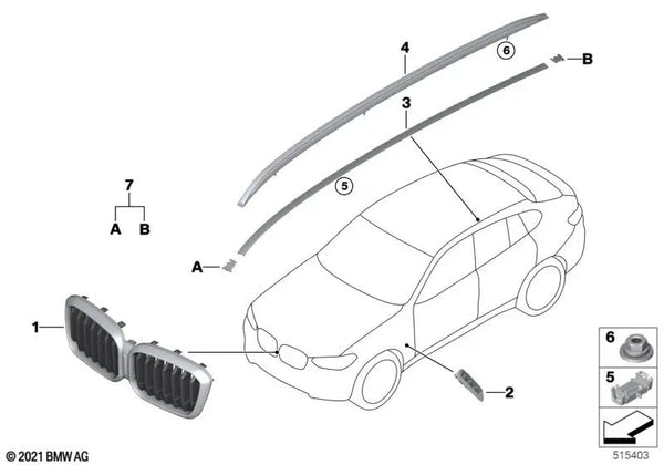 Rejilla Decorativa Frontal para BMW X3 G01N, G08N, X4 G02N (OEM 51135A1AC56). Original BMW