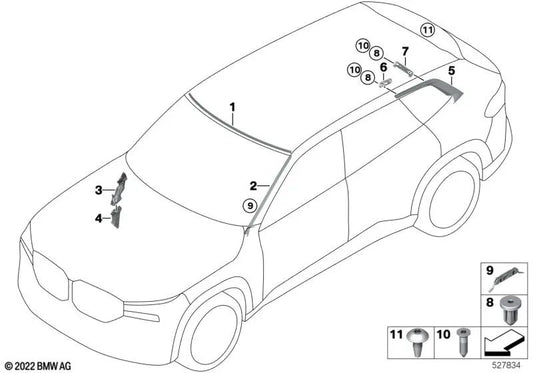 Lower right water drain channel for BMW X5 F95, G05, G18; X6 F96, G06; X7 G07; XM G09 (OEM 51717434888). Original BMW
