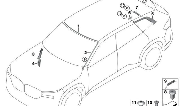 Canaleta recogeagua izquierda OEM 51139447359 para BMW X5 (G05), X6 (G06), X5M (F95), X6M (F96). Original BMW.