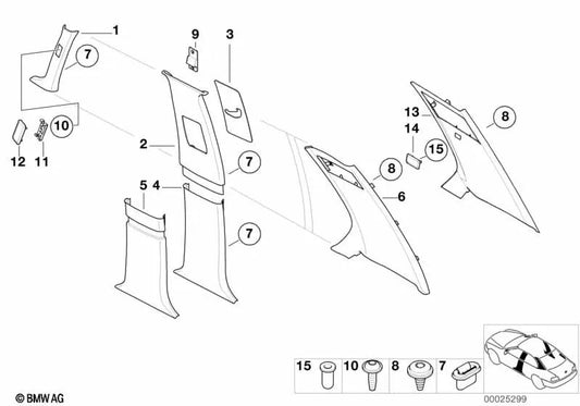 Acabamento da coluna central inferior direita para BMW E38 (OEM 51438174028). BMW original
