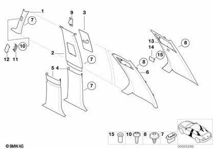 Revestimiento columna trasera derecha para BMW E38 Serie 7 (OEM 51438250942). Original BMW.