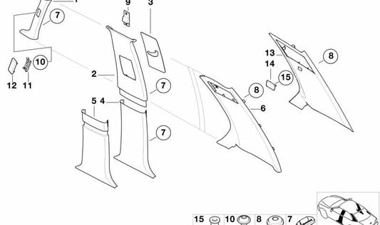 Lower right center column trim OEM 51438174446 for BMW E38. Original BMW.